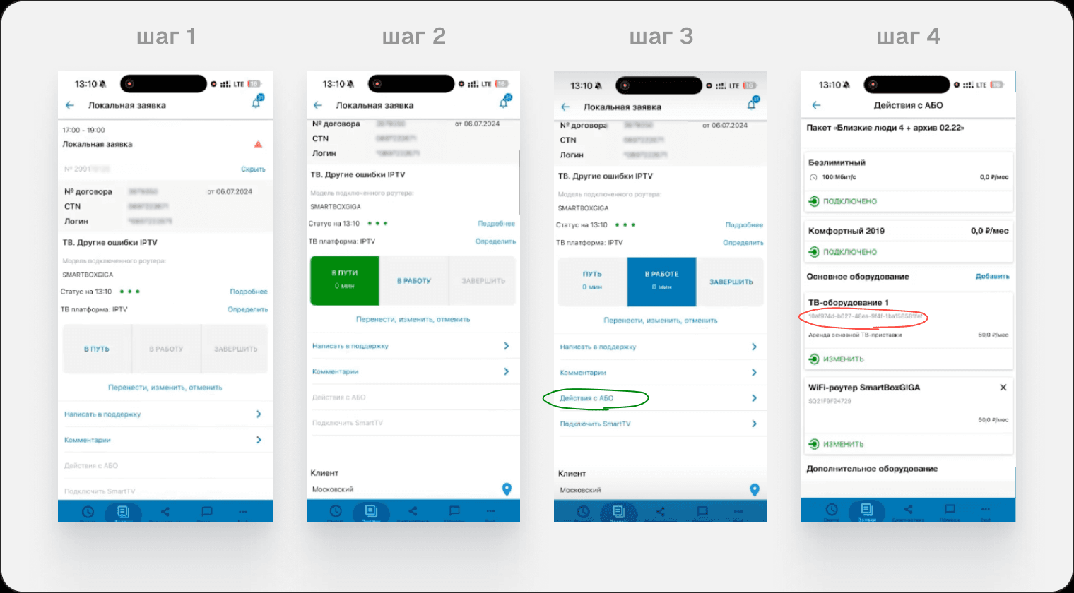 Four steps of the current scenario: from the job list to the «Subscriber actions» section